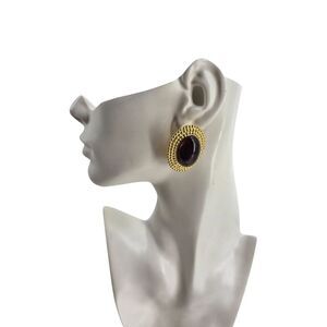 Vintage Ellen Designs Brown Cabochon Clip-On Earrings 1.62"